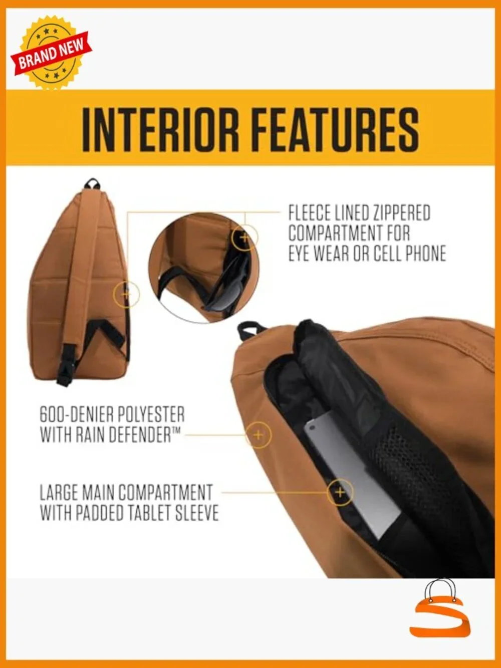 Sling Bag Crossbody Backpack with Tablet Sleeve Adjustable Strap Water